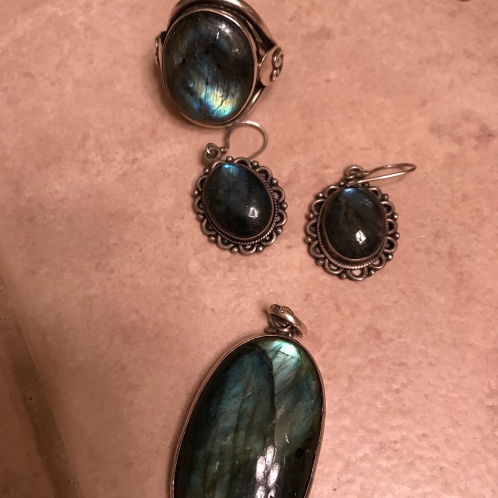 NFS Sterling/Labradorite ring, pendant, earrings.